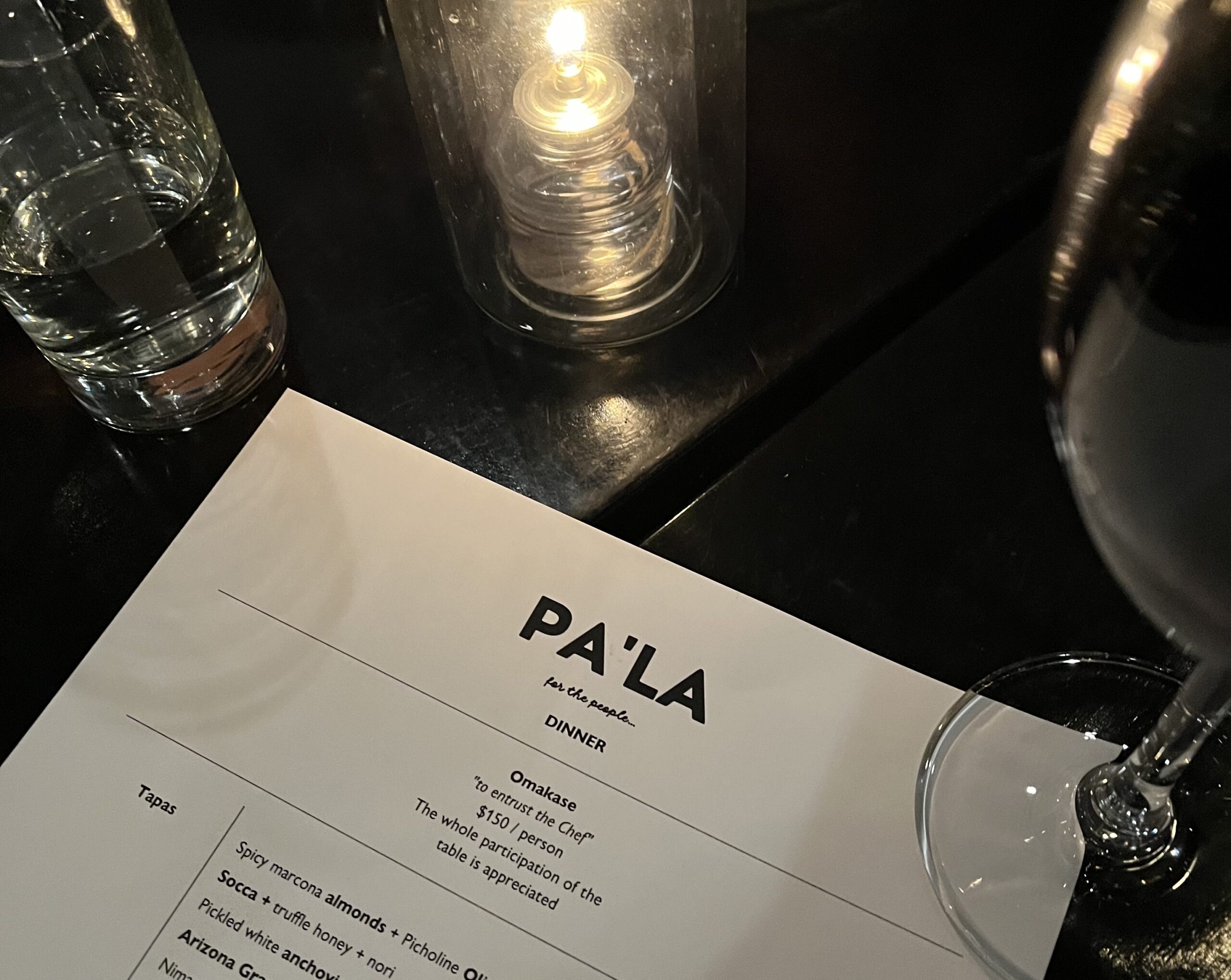 picture or a menu at pa'la with candelight